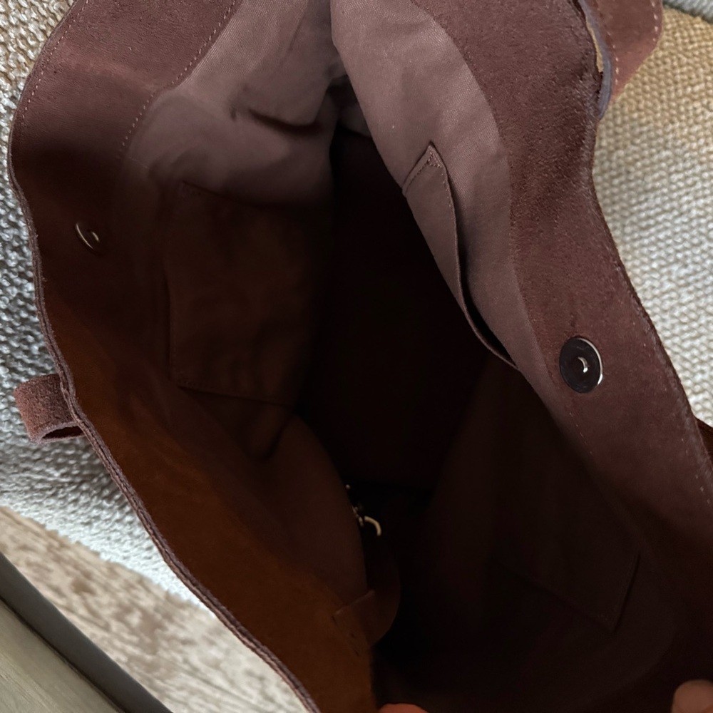 M.I.L.A. MILA chocolate Brown authentic leather Suede lined Tote Bag EUC - Picture 6 of 8